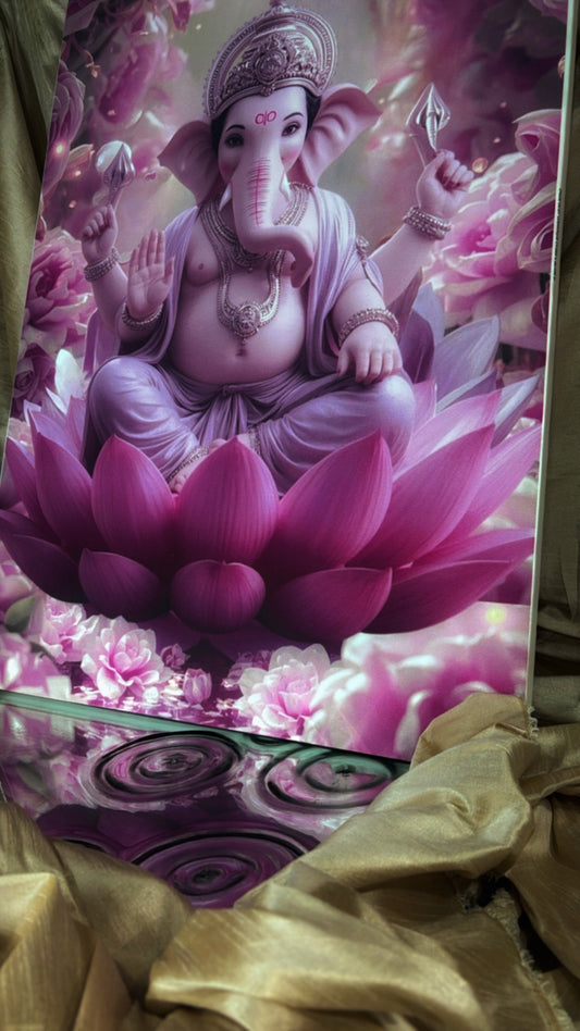 Divine Lotus Ganesha Art Panel (Canvas) - Set Of 5