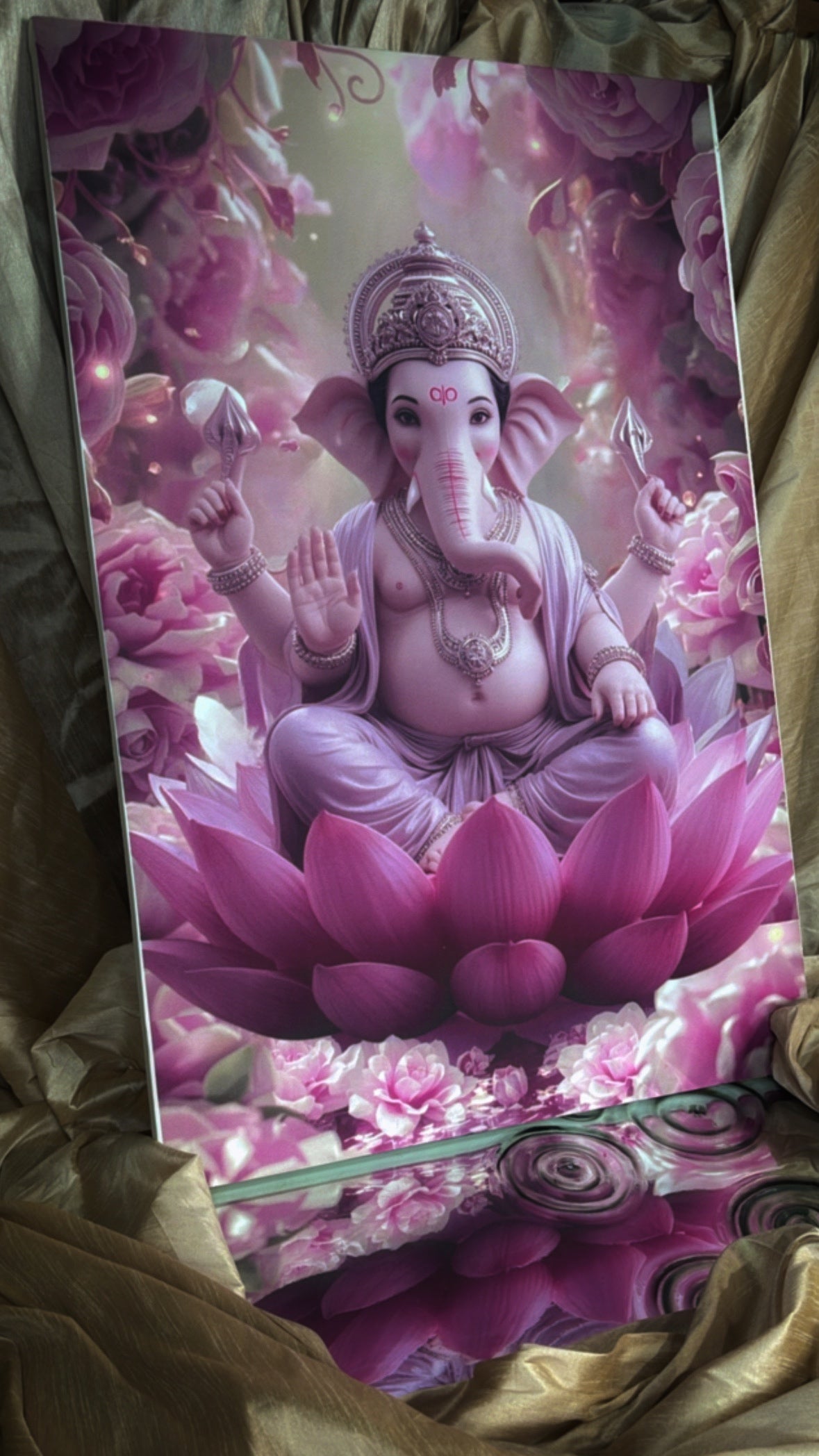 Divine Lotus Ganesha Art Panel (Canvas)
