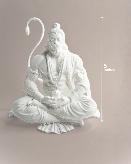 5-Inch 3D Printed Lord Hanuman Figurine - Matte White