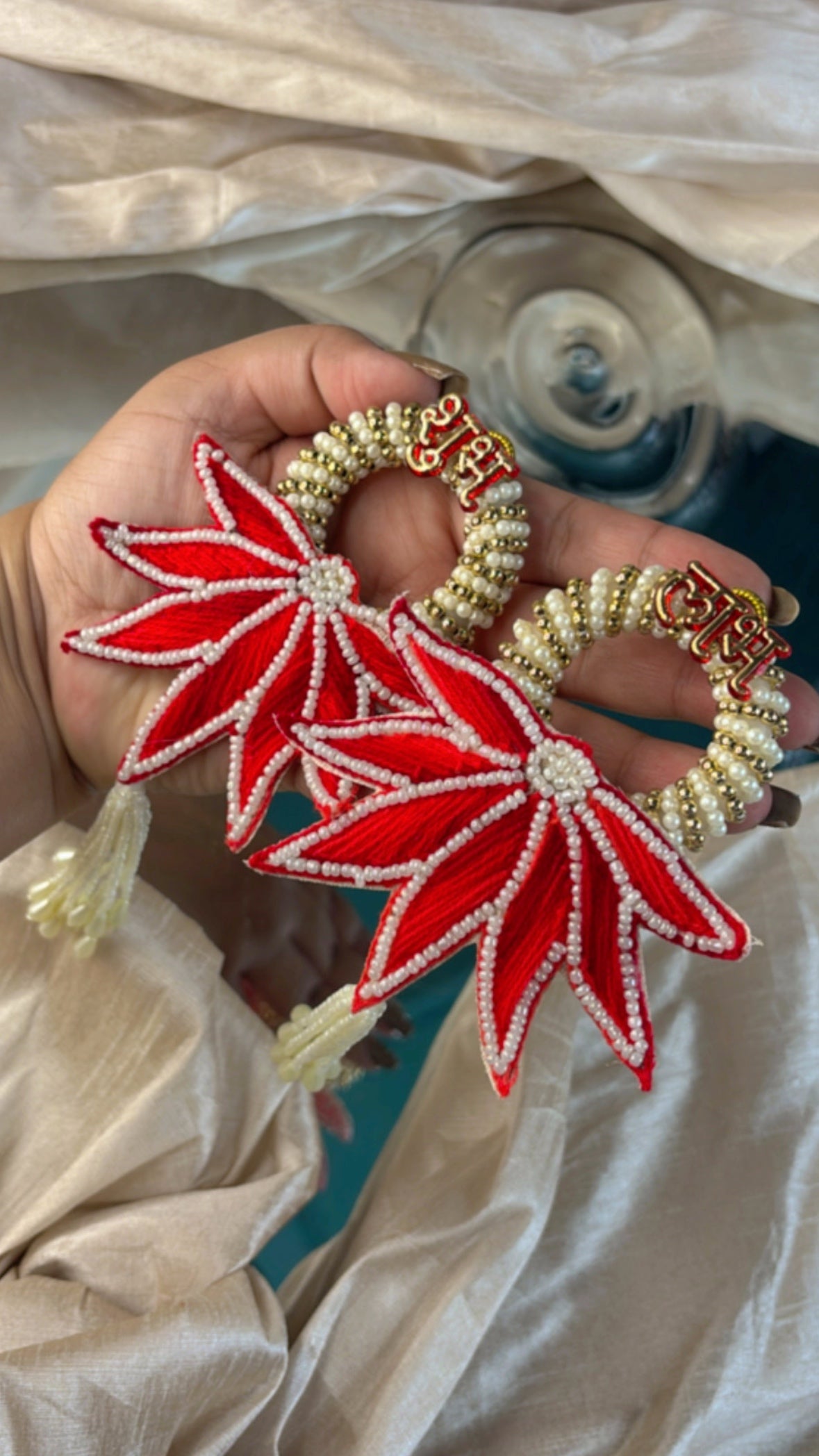Red Lotus Shubh Labh Hanging - Set Of 10