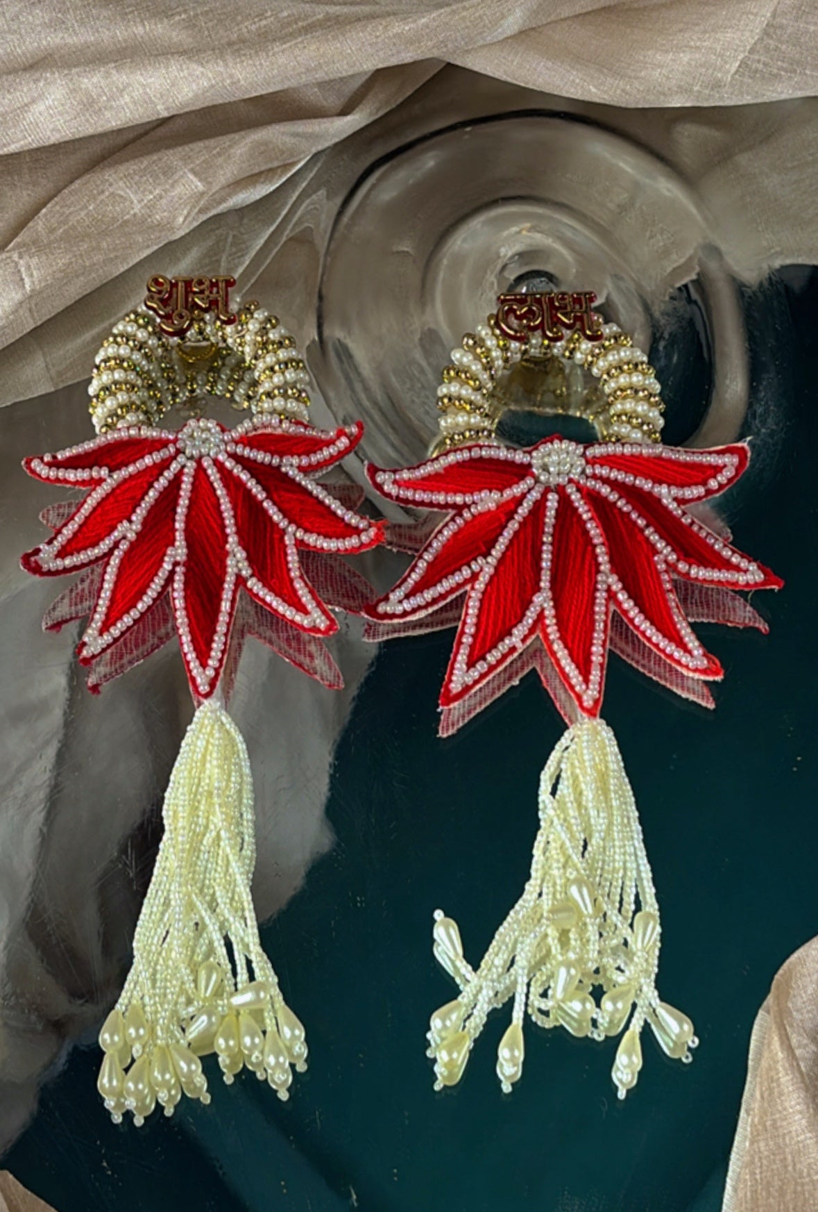 Red Lotus Shubh Labh Hanging - Set Of 10