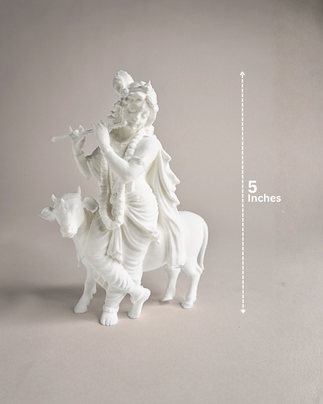 5-Inch 3D Printed Lord Krishna with Cow Statue