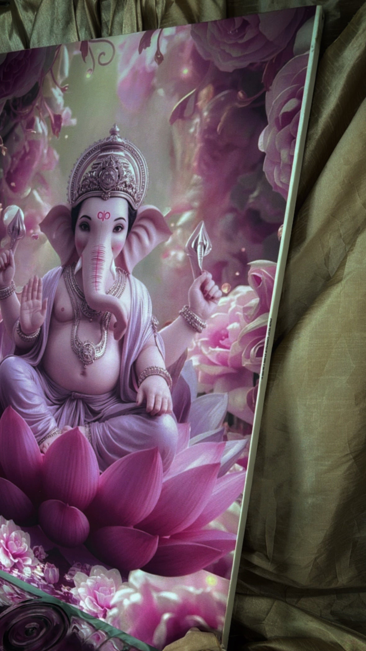 Divine Lotus Ganesha Art Panel (Canvas)