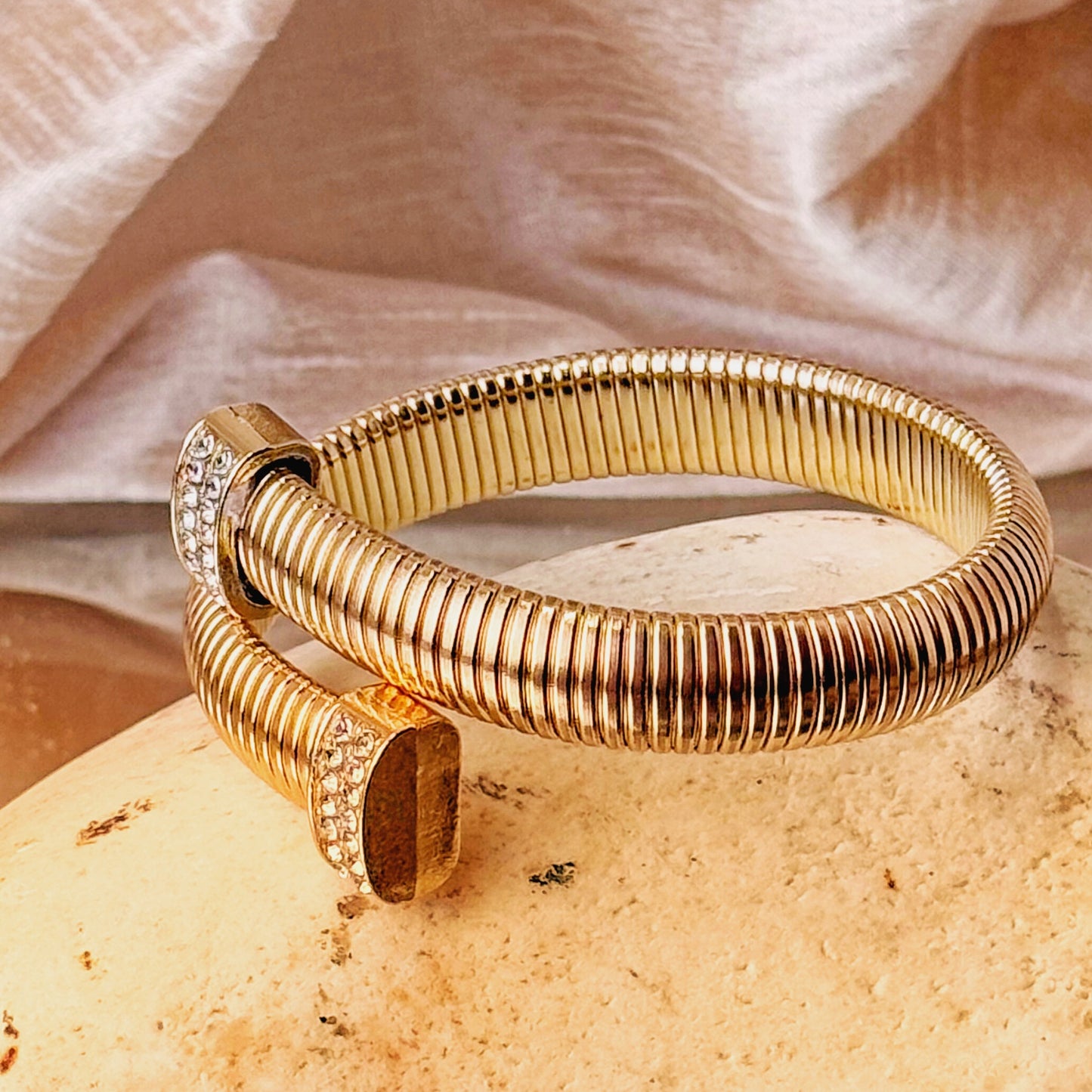 Golden Studded Serpent Texture Bracelet