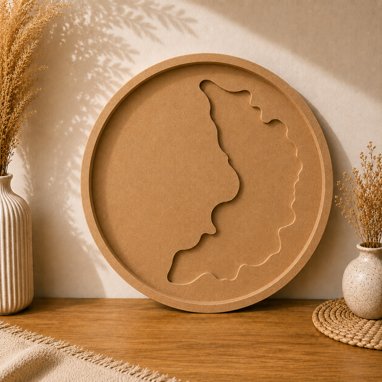 Round Abstract Pattern MDF Table w/Border