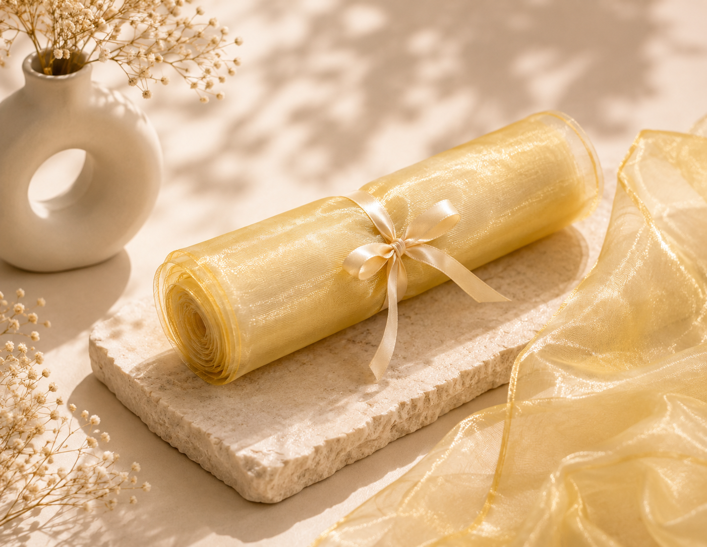 Premium Light Gold Tissue Organza Net Roll | 4.5m x 120cm