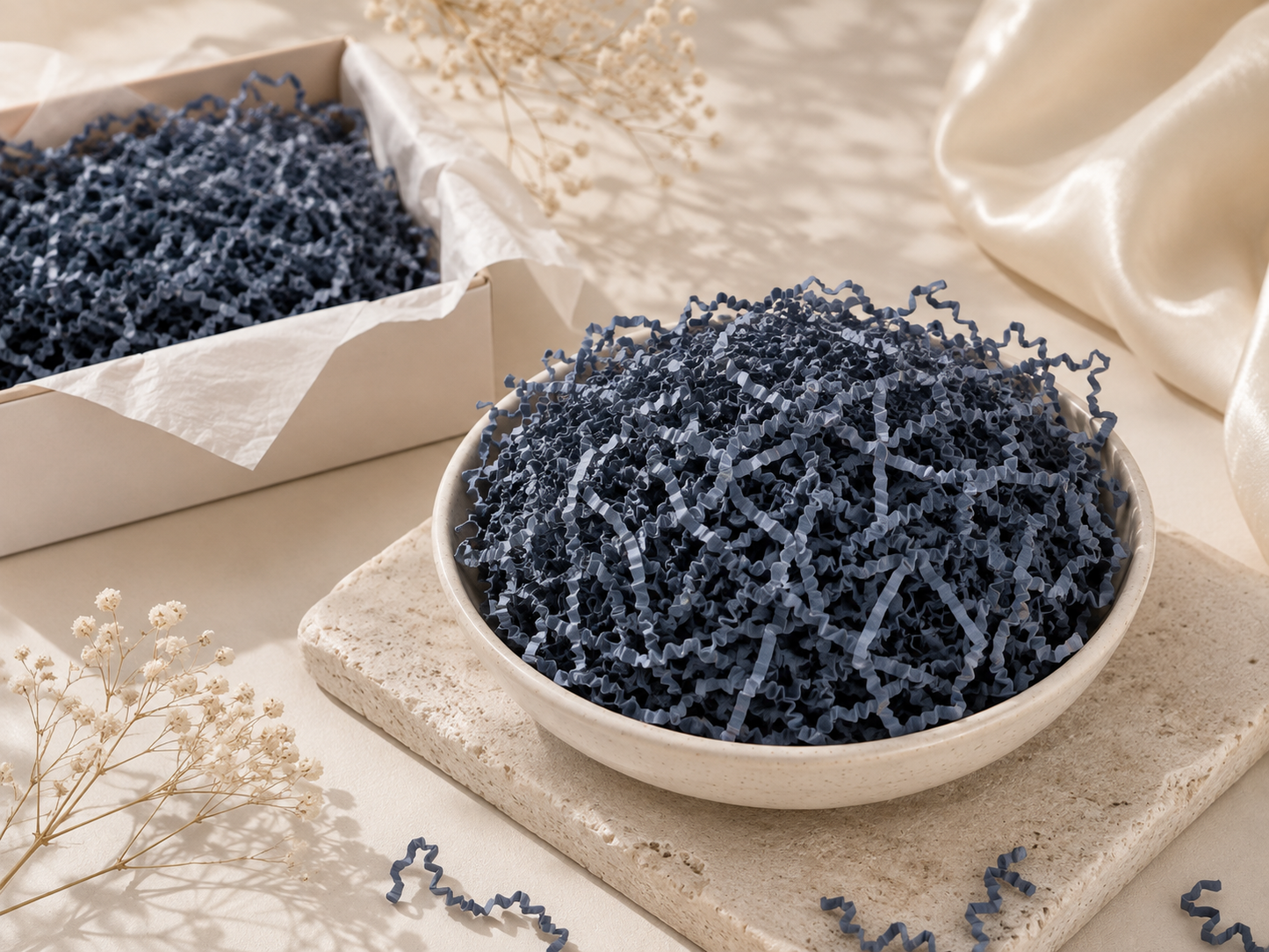 Navy Blue Paper Shreds | Gift Box & Hamper Filler (100g)