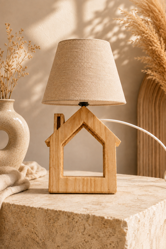 Wooden House Table Lamp (10")