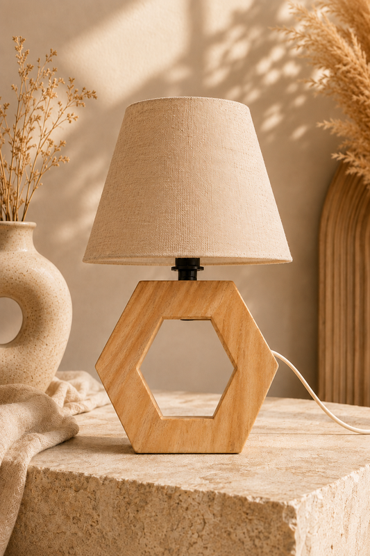 Geometric Hexagon Wooden Accent Lamp (10")