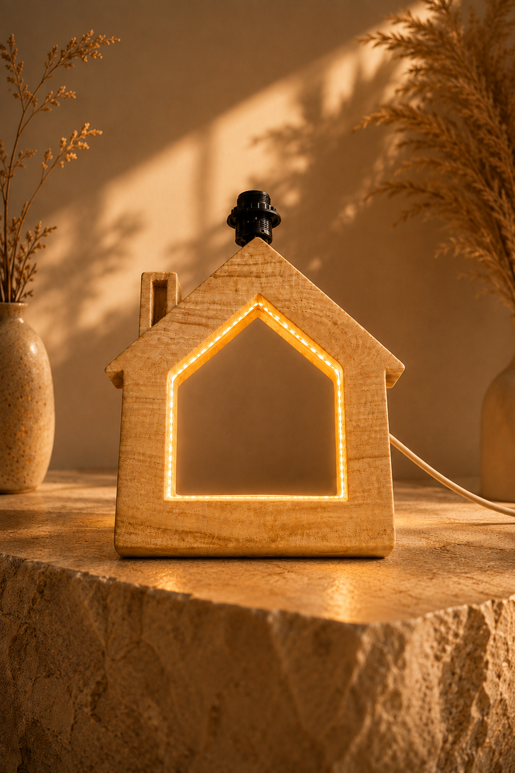 Wooden House Table Lamp (10")