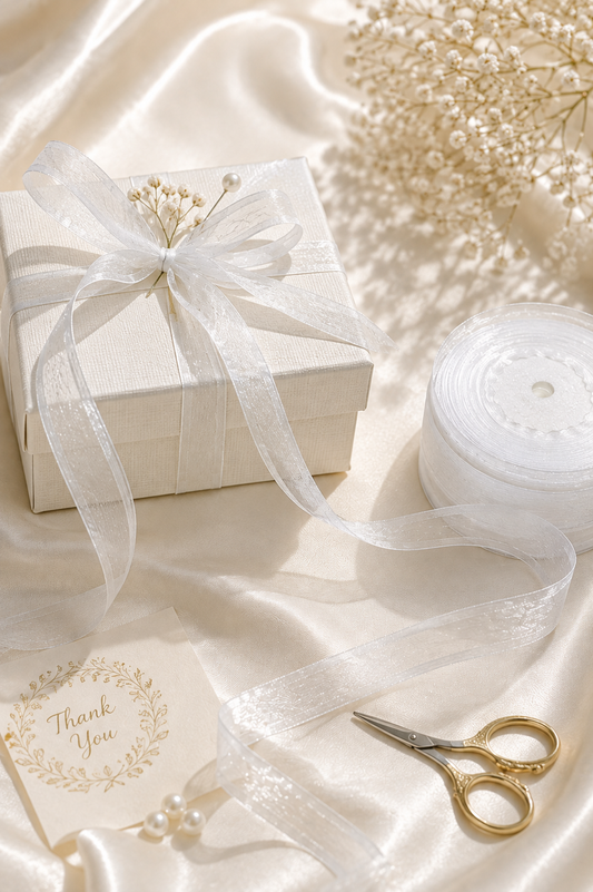 0.5 Inch White Organza Ribbon (38 Yards) | Sheer Wedding & Favor Ribbon
