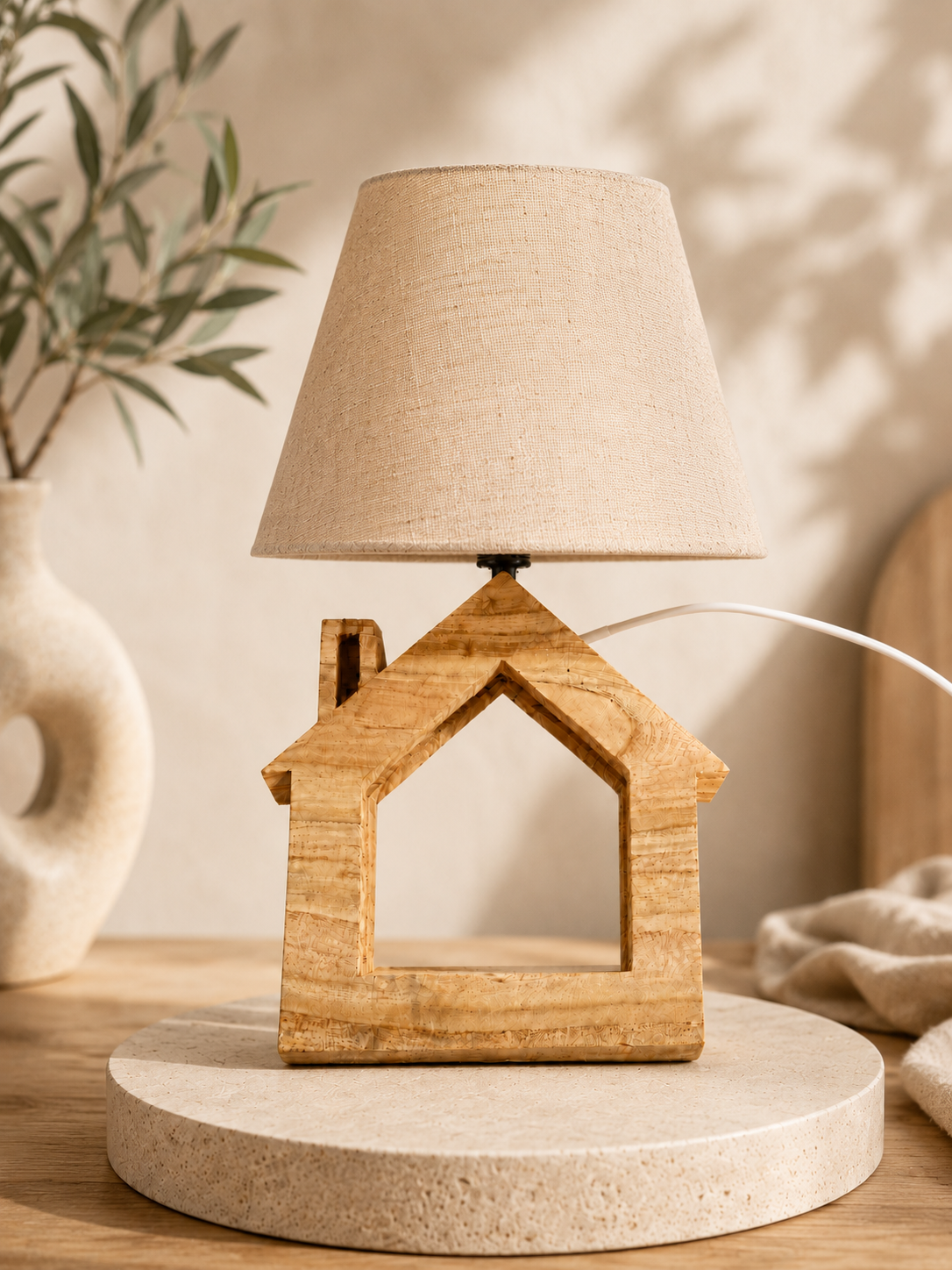 Wooden House Table Lamp (10")