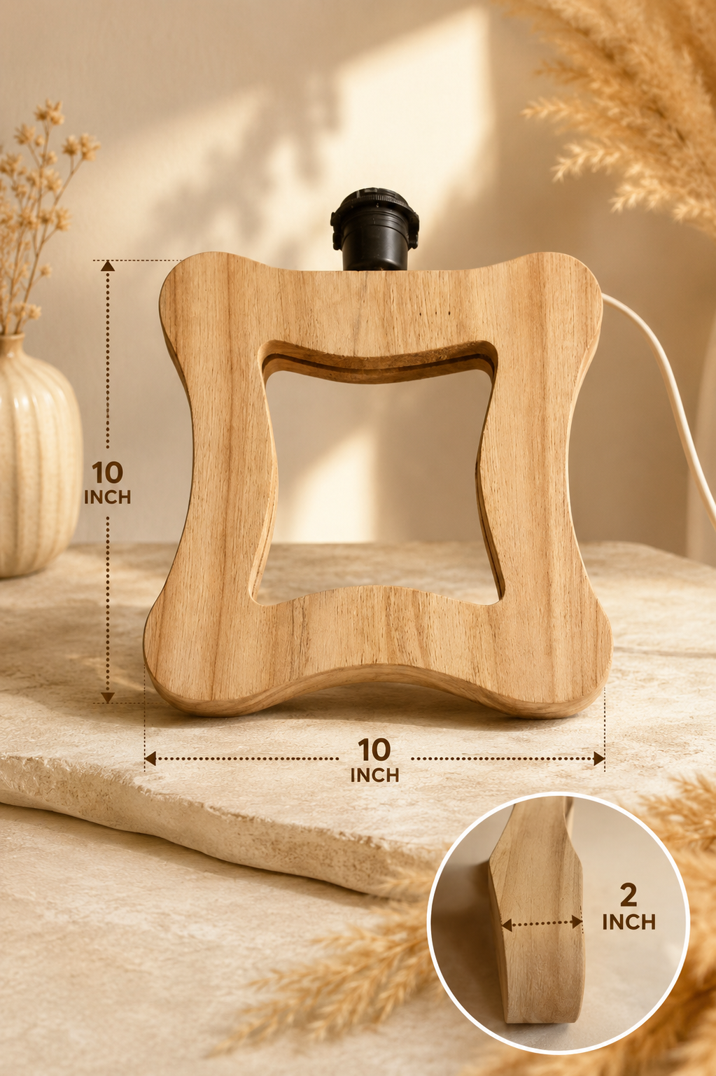 Curved Square Wooden Table Lamp (10")