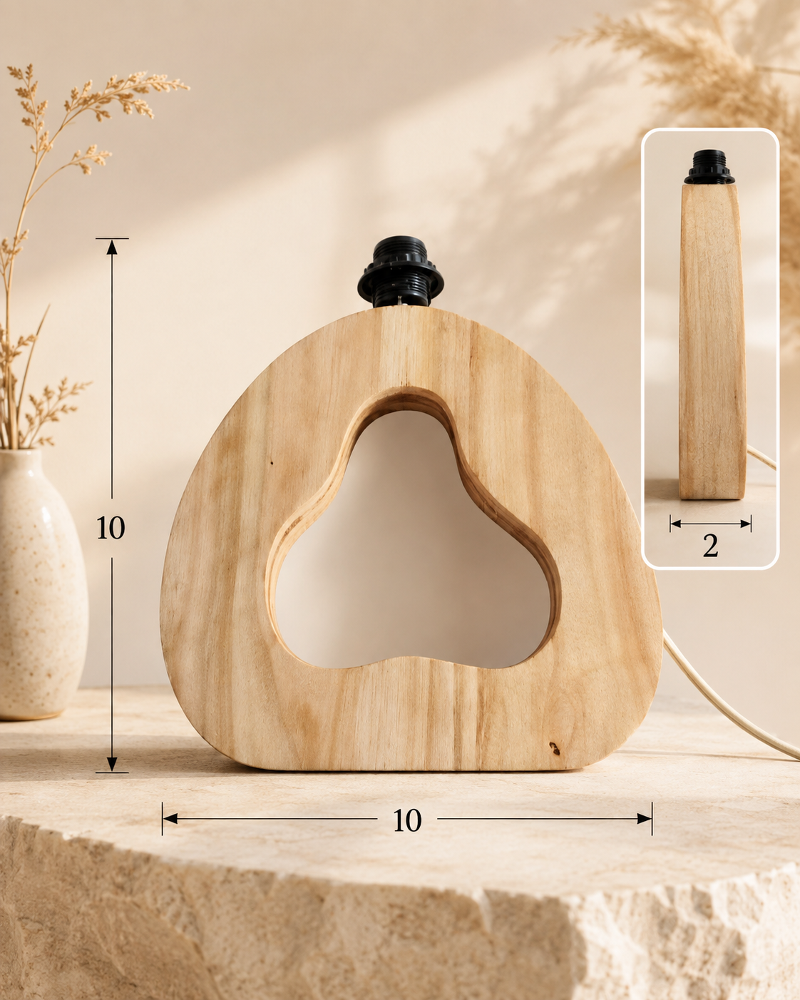 Rounded Teardrop Wooden Lamp (10")