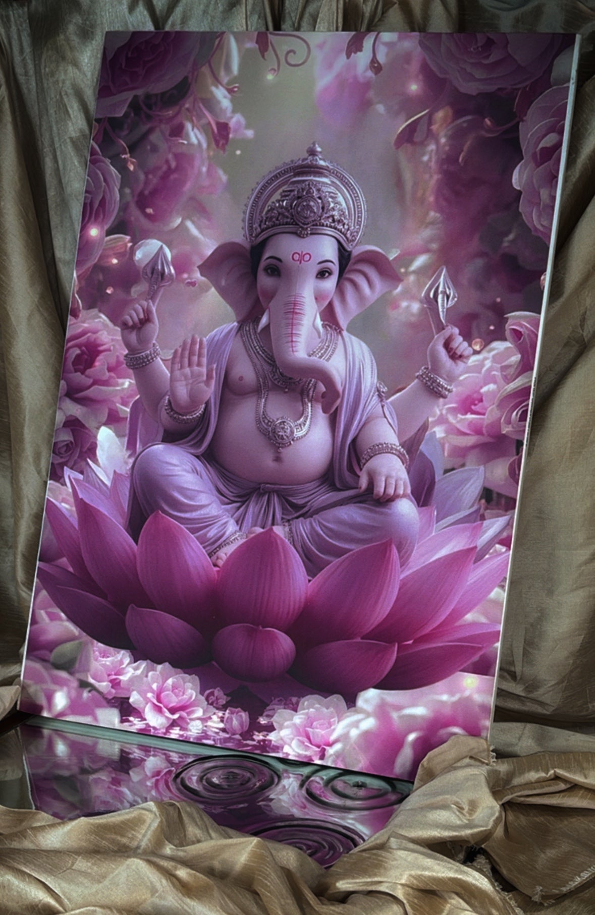 Divine Lotus Ganesha Art Panel (Canvas) - Set Of 5
