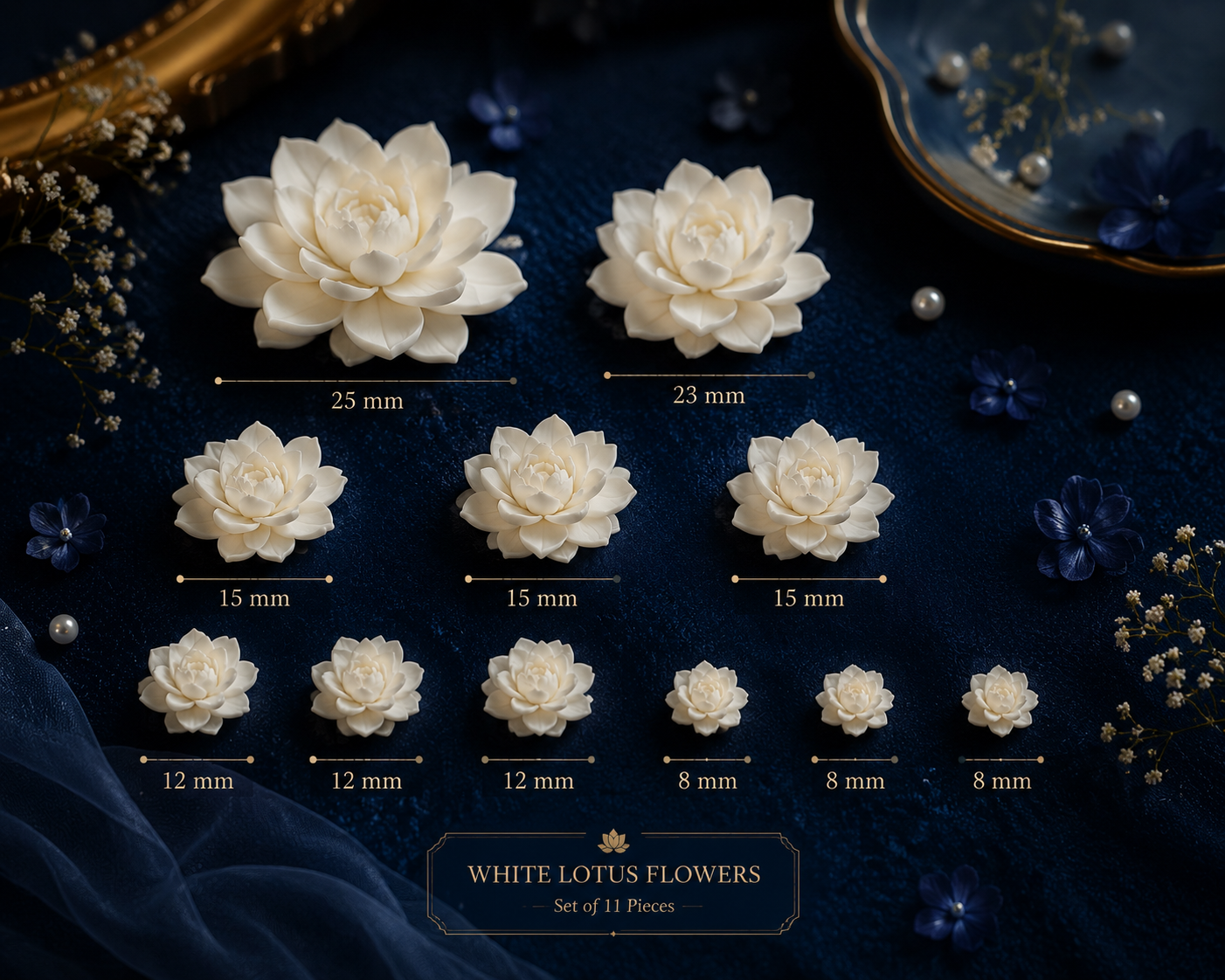 11-Piece Assorted Mini Lotus Flower Set (8mm-25mm)