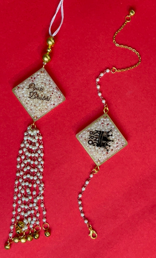 WHITE PEARL RAKHI SET- DIY KIT