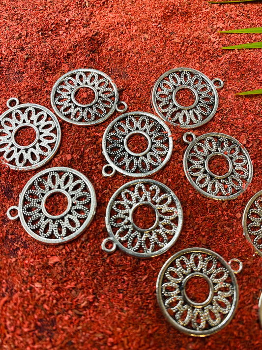 Round Antique Metal Charm Set of 10