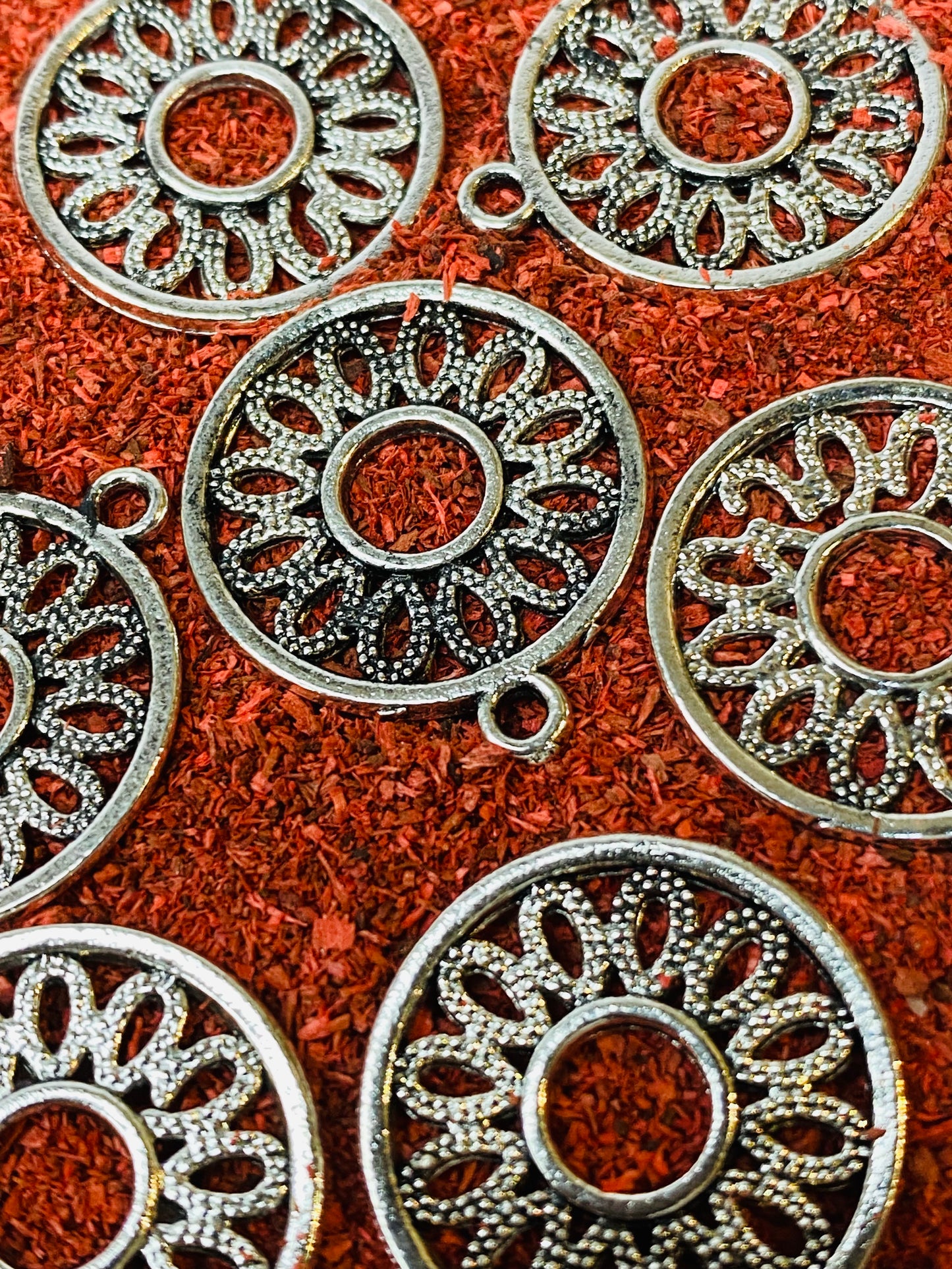 Round Antique Metal Charm Set of 10