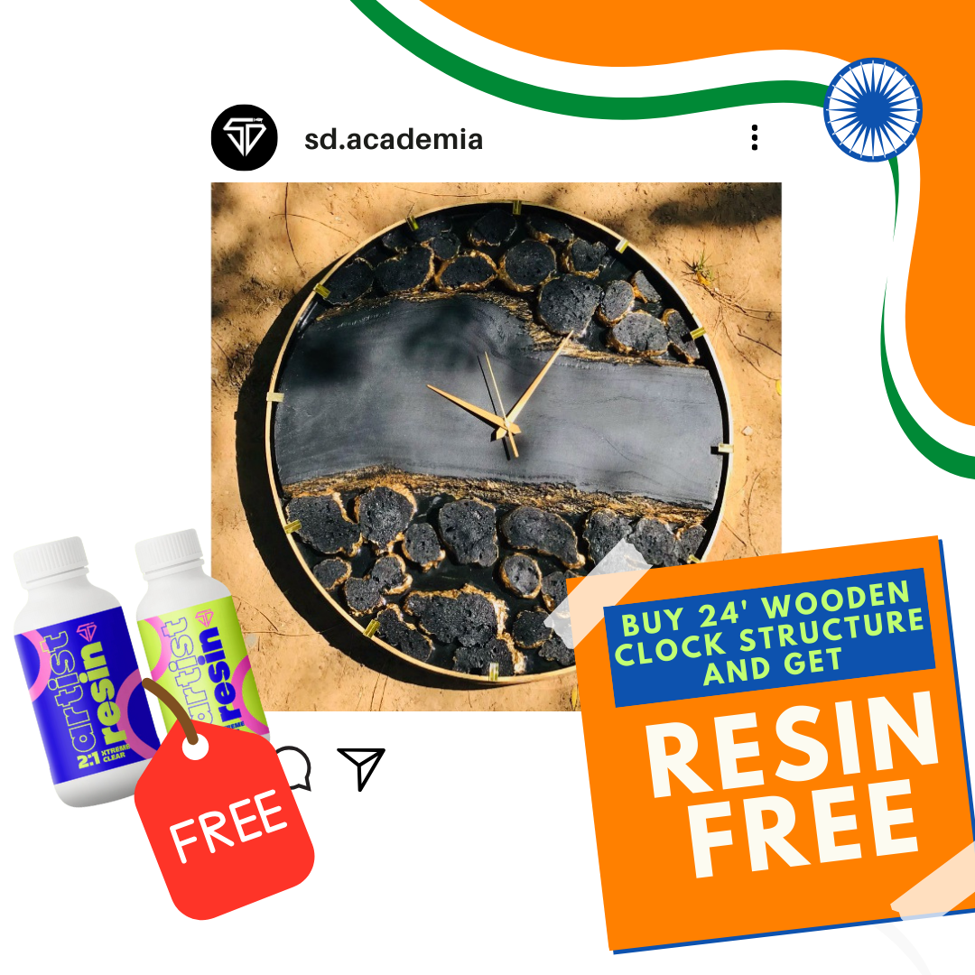 24" Wooden Clock Structure with Metal Borders + 2:1 Resin Hardner- 300gm