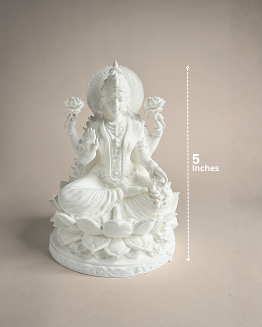 5-Inch 3D Printed Goddess Laxmi Idol - Matte White