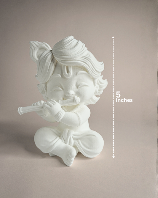 5-Inch 3D Printed Flute Krishna Statue - Matte White