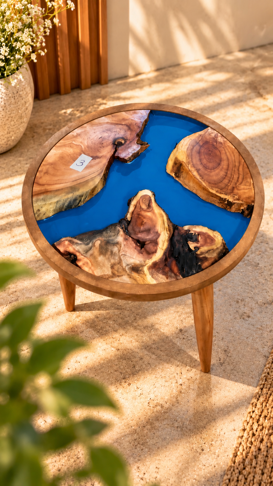 16" Framed Round River Table with Wooden Legs [Style 3]