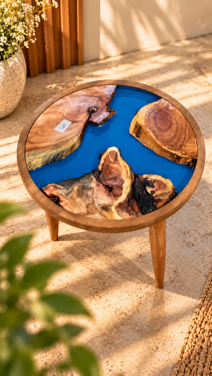 16" Framed Round River Table with Wooden Legs [Style 3]