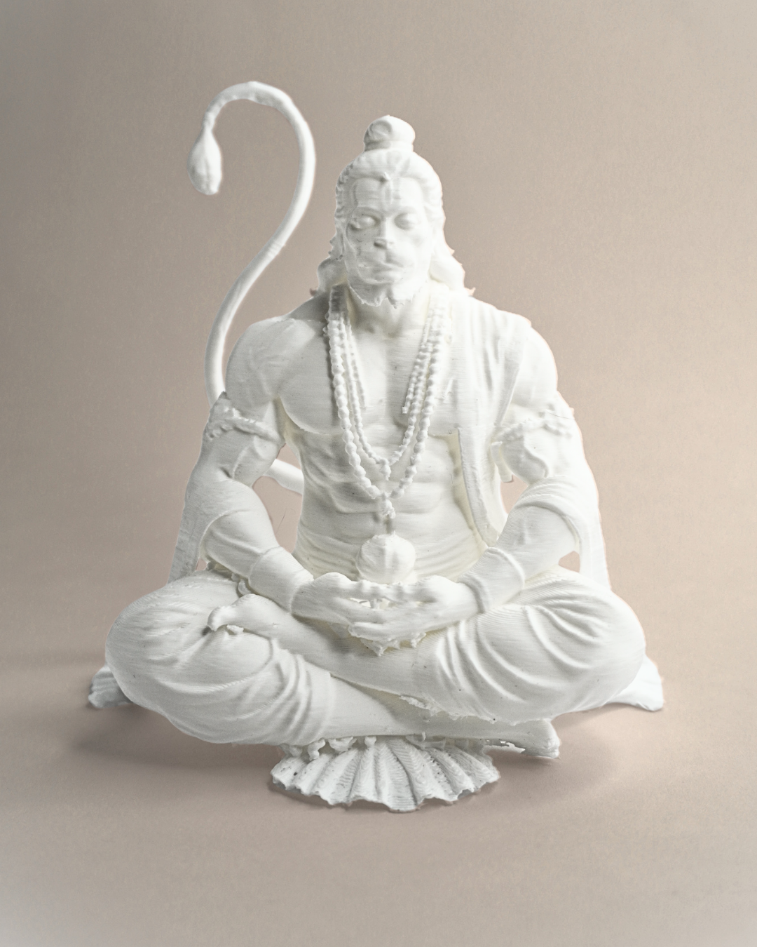 5-Inch 3D Printed Lord Hanuman Figurine - Matte White