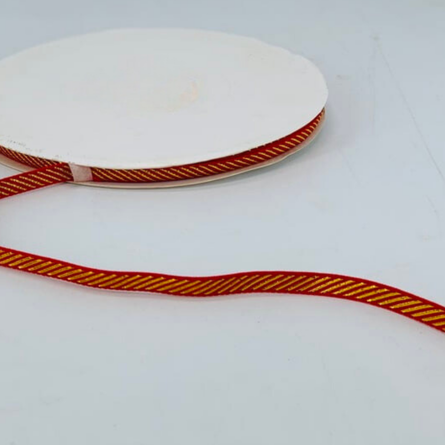 Red Ribbon with Gold Diagonal Stripes