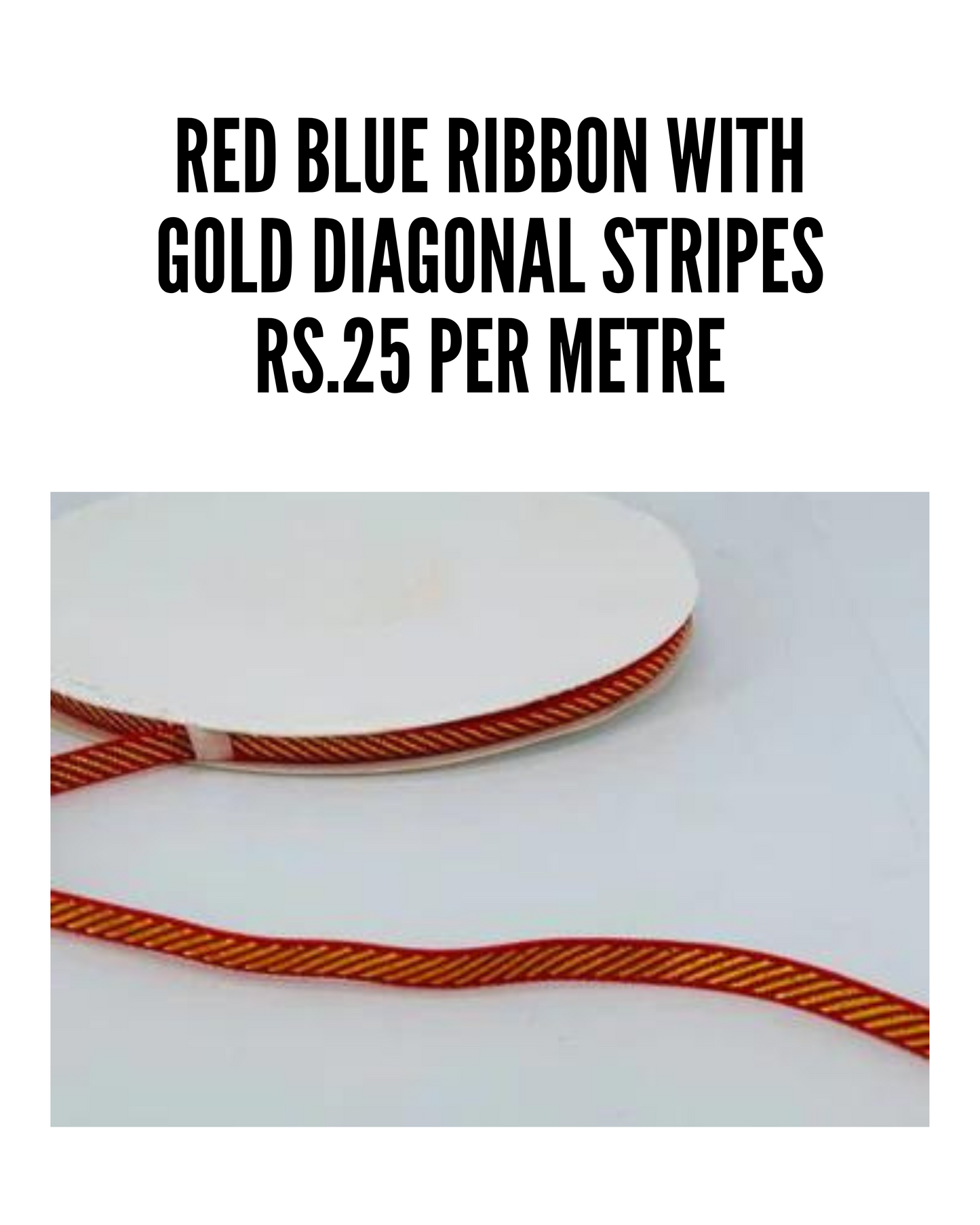 Red Ribbon with Gold Diagonal Stripes- 5 metre