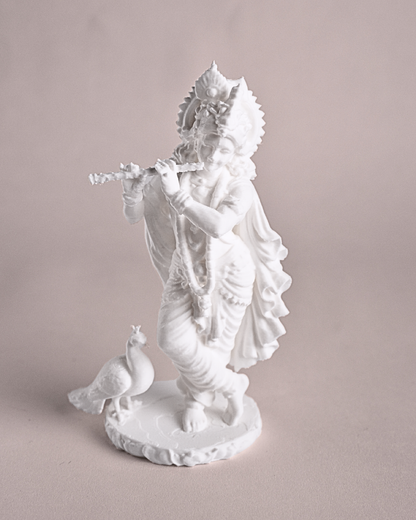 5-Inch 3D Printed Krishna with Peacock Feather Statue