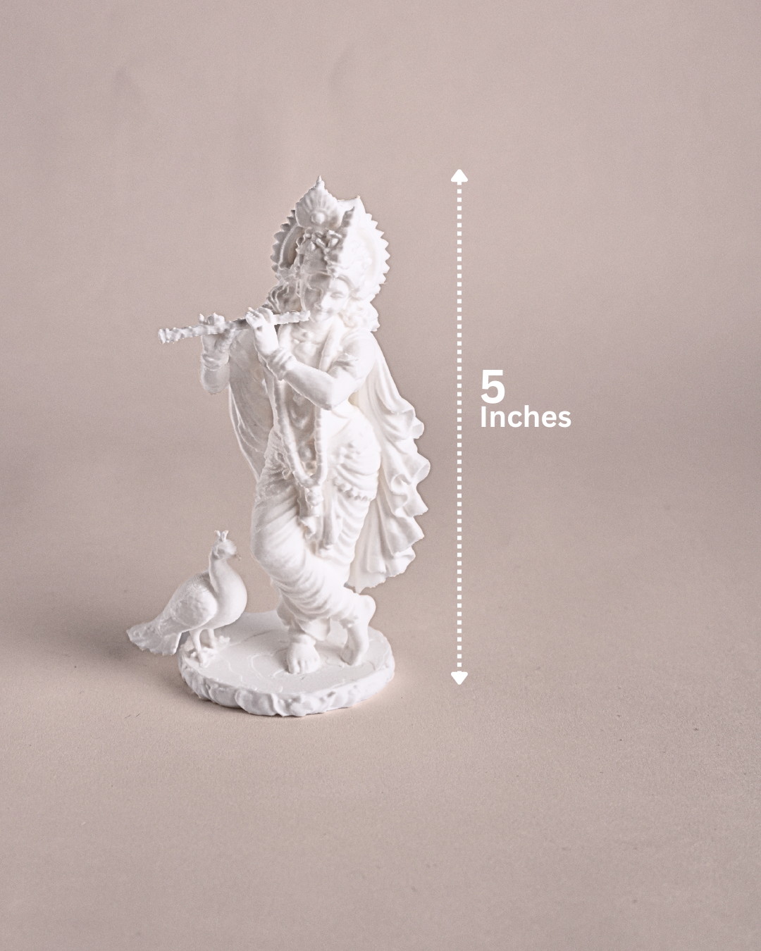 5-Inch 3D Printed Krishna with Peacock Feather Statue