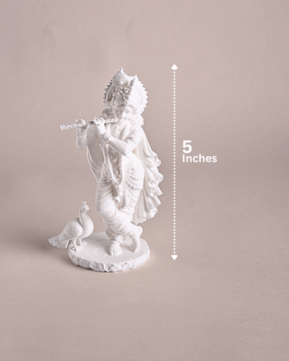 5-Inch 3D Printed Krishna with Peacock Feather Statue