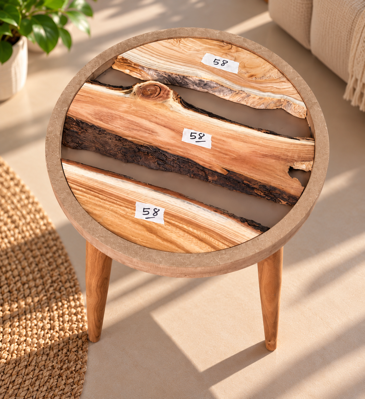 16" Framed Round River Table with Wooden Legs [Style 58]