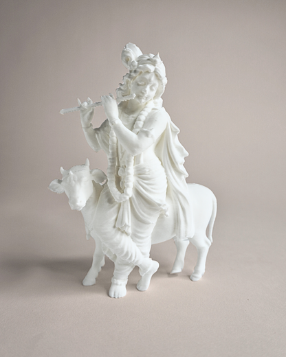 5-Inch 3D Printed Lord Krishna with Cow Statue