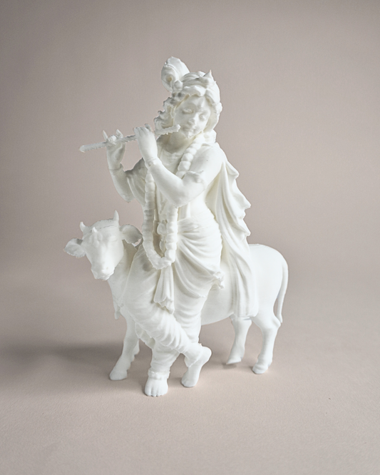 5-Inch 3D Printed Lord Krishna with Cow Statue