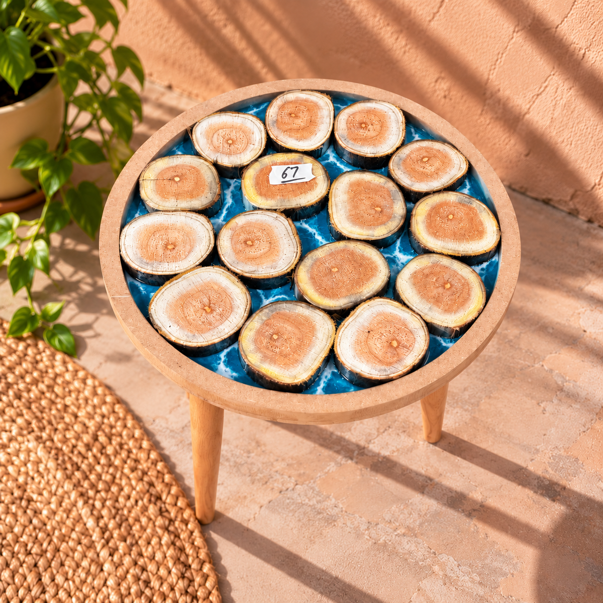 16" Framed Round River Table with Wooden Legs [Style 67]