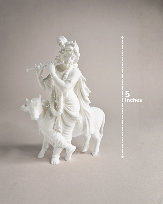 5-Inch 3D Printed Lord Krishna with Cow Statue