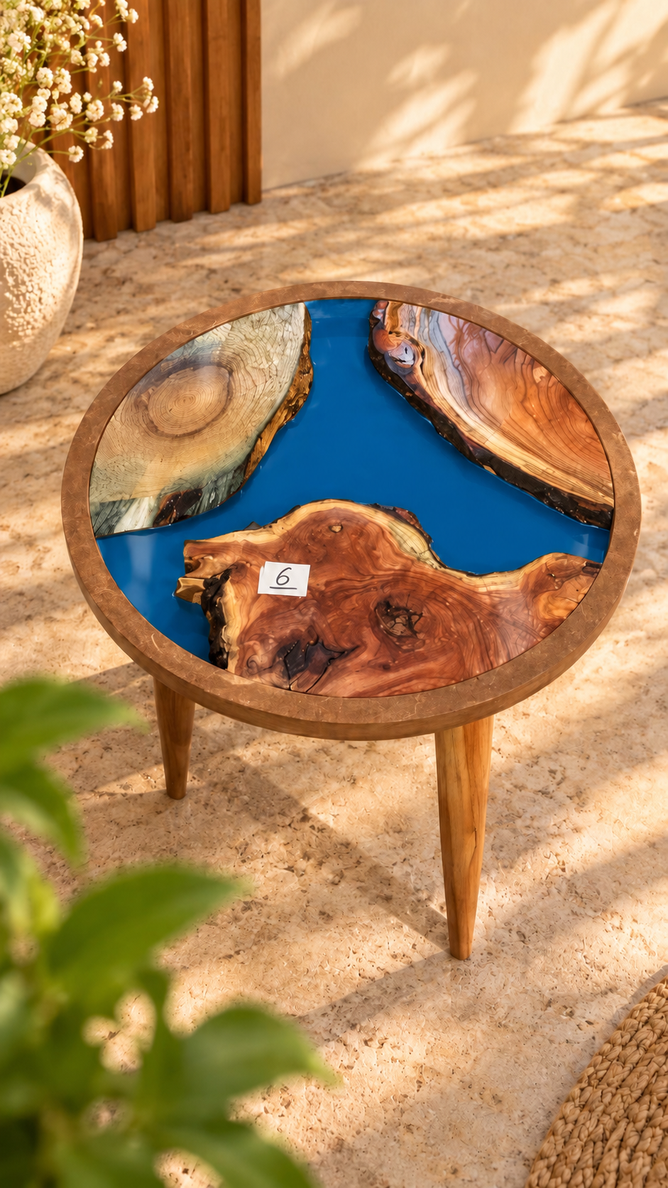 16" Framed Round River Table with Wooden Legs [Style 6]