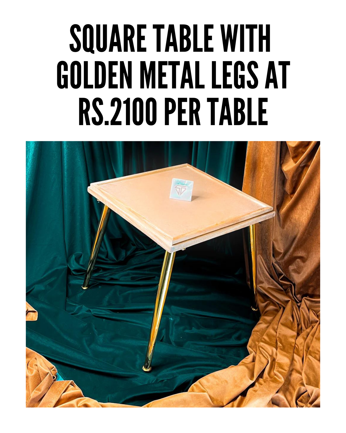 Square Table with Golden Metal Legs (Set of 5)