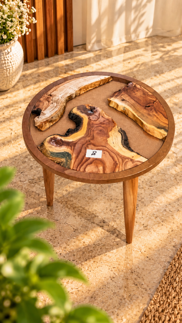 16" Framed Round River Table with Wooden Legs [Style 8]