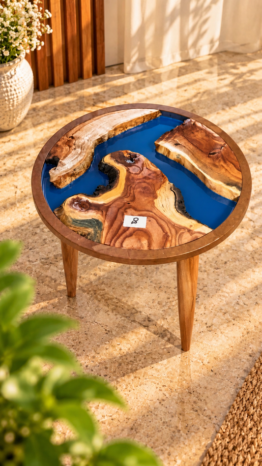 16" Framed Round River Table with Wooden Legs [Style 8]