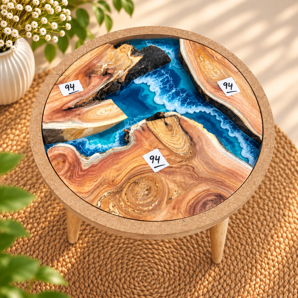 16" Framed Round River Table with Wooden Legs [Style 94]