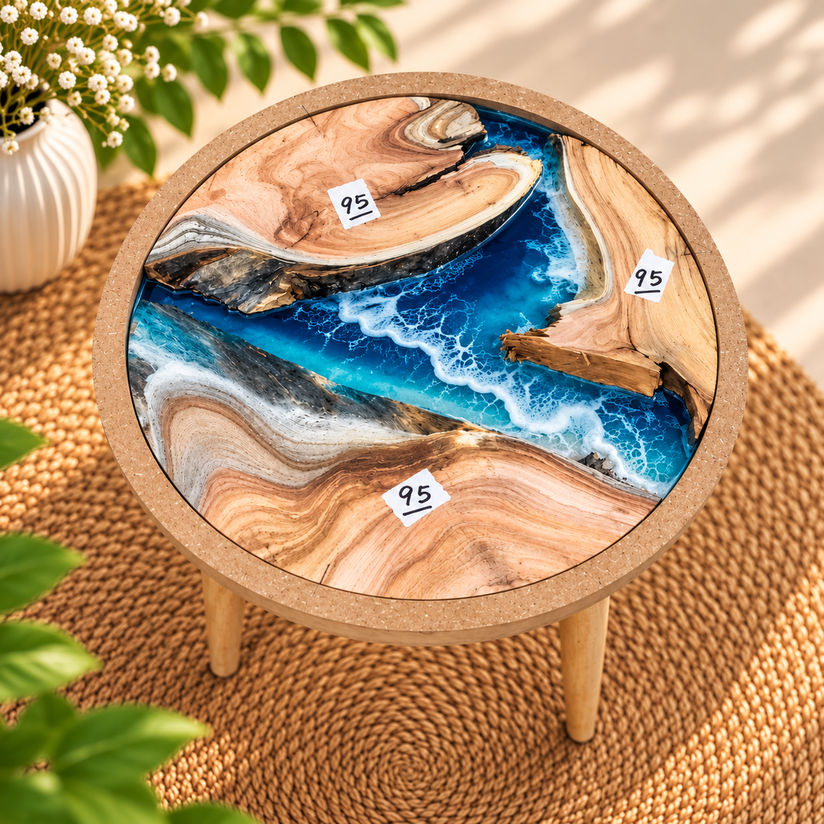 16" Framed Round River Table with Wooden Legs [Style 95]