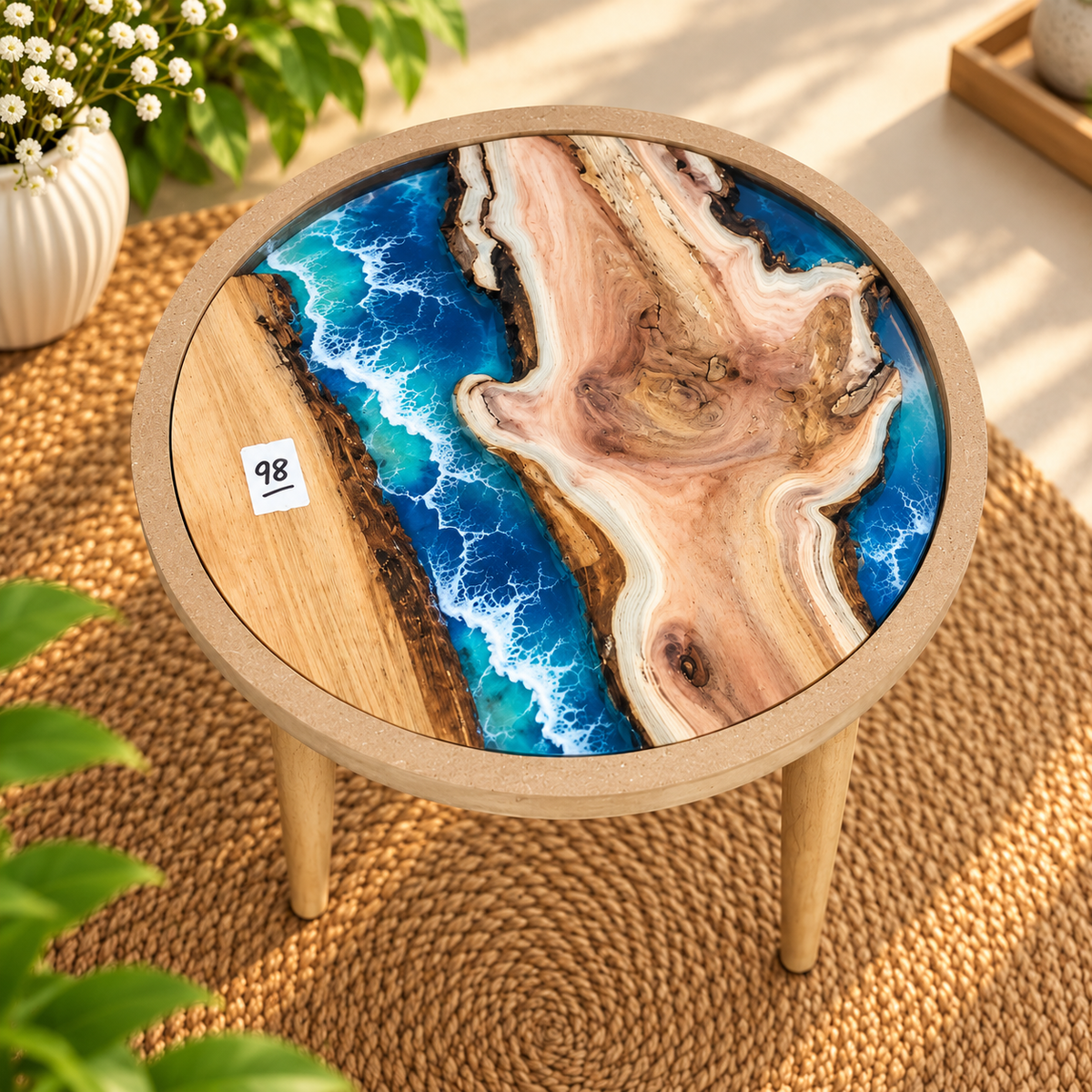 16" Framed Round River Table with Wooden Legs [Style 98]