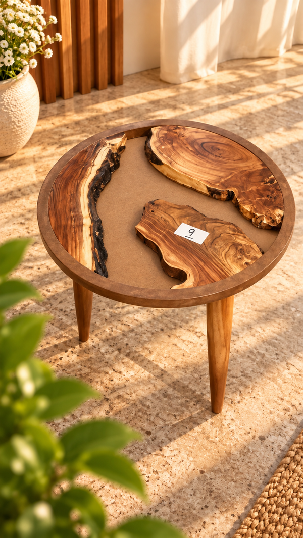 16" Framed Round River Table with Wooden Legs [Style 9]