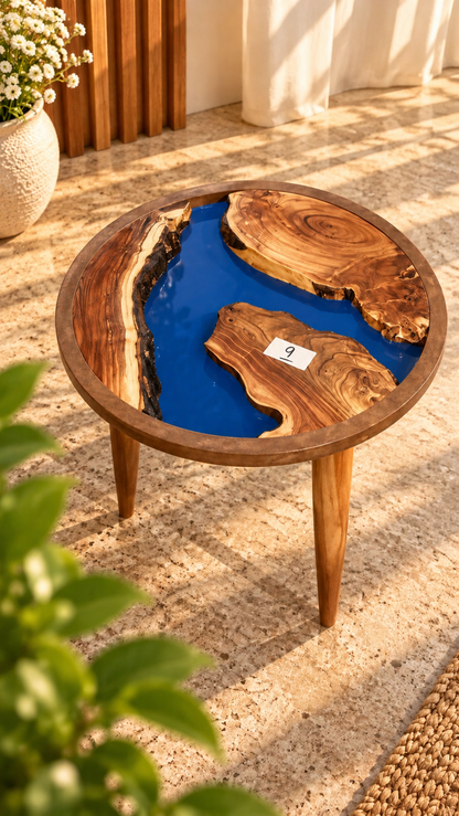 16" Framed Round River Table with Wooden Legs [Style 9]