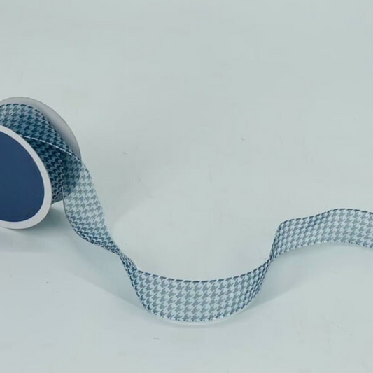 Houndstooth Organza Ribbon-Blue