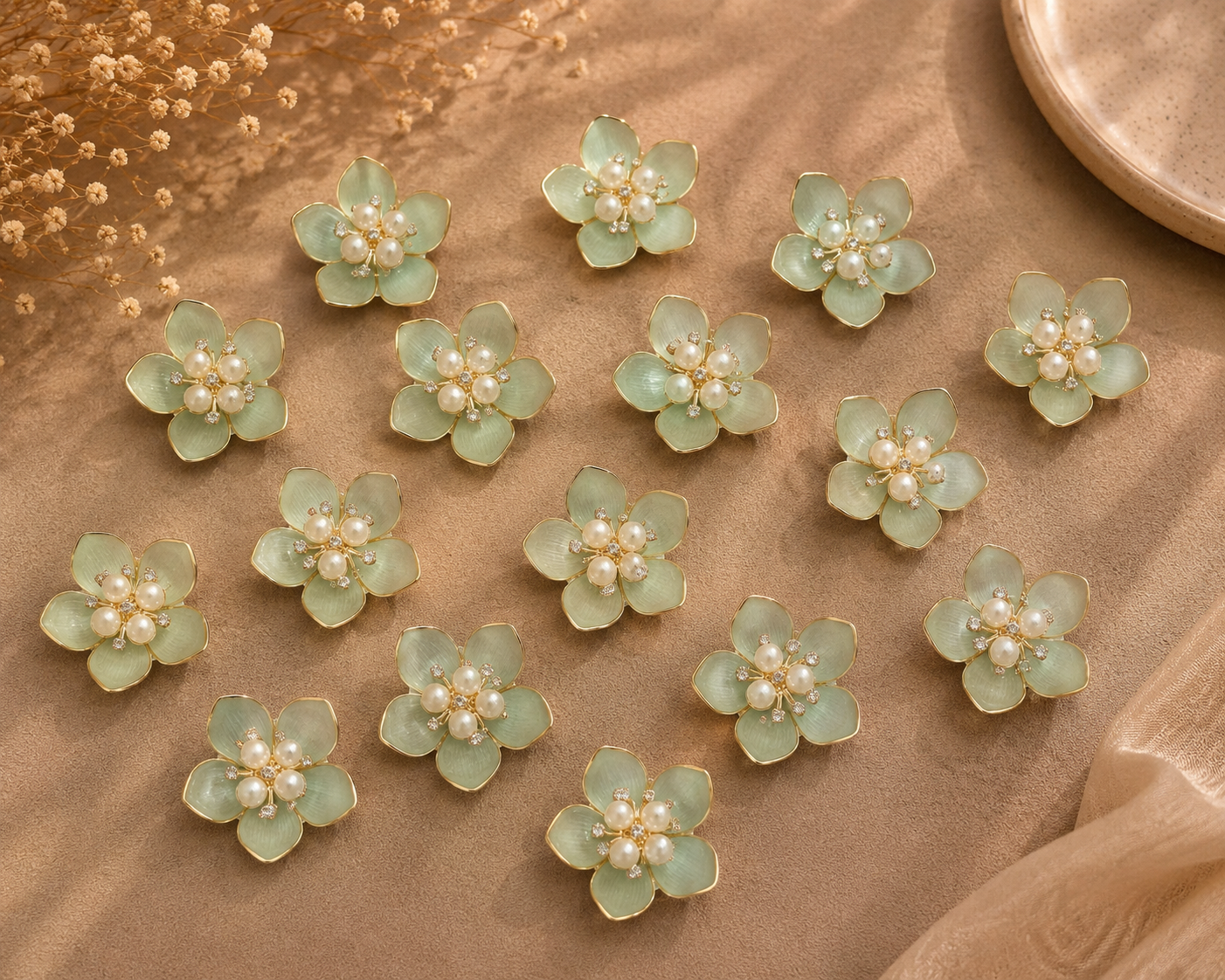Green Pearl Flower Set (15 pcs)